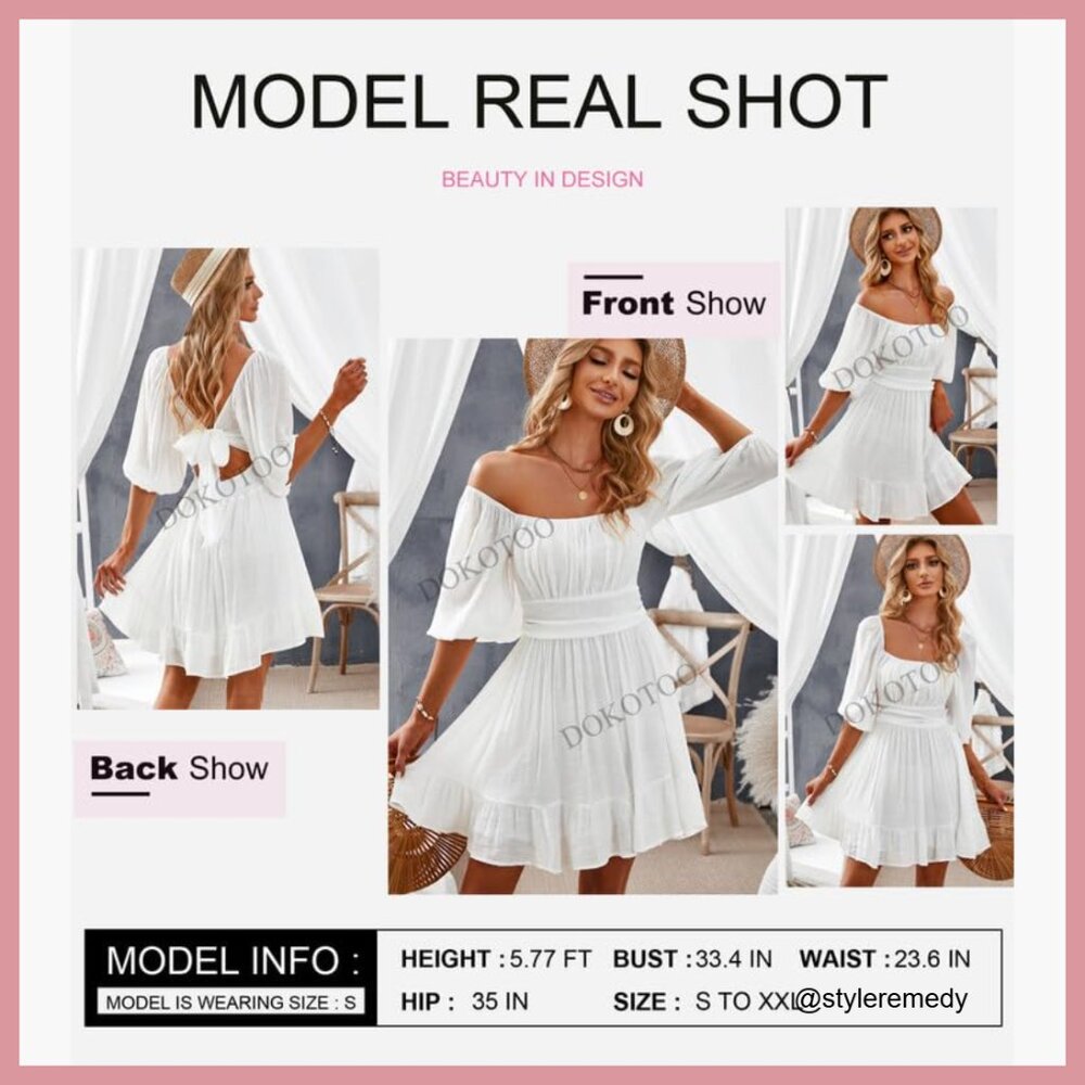 Polyester Square Neck Tie Back Lantern Sleeve Ruf… - image 3